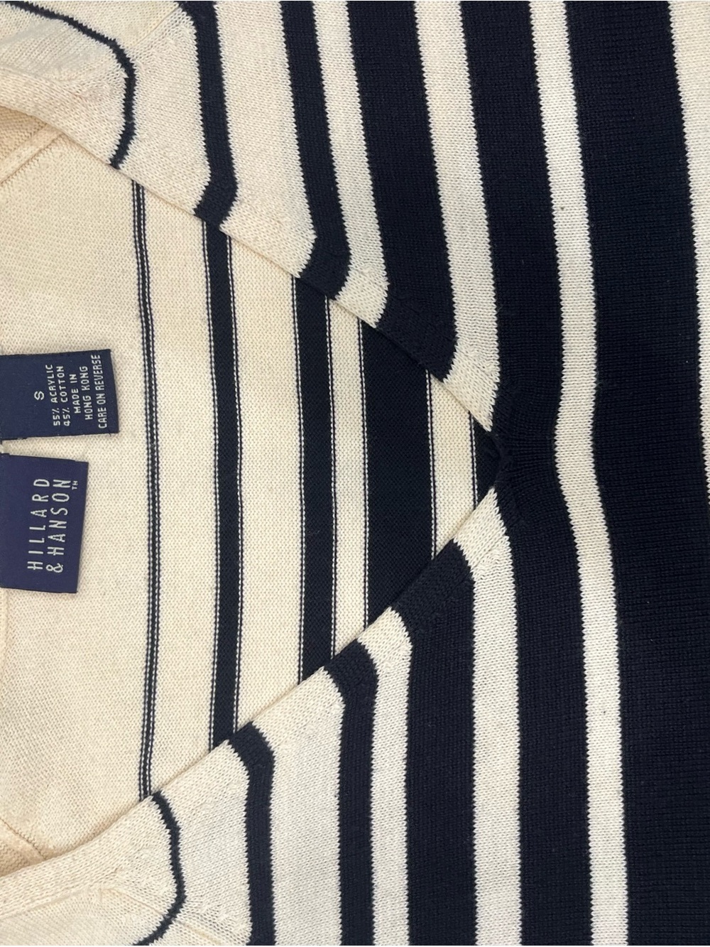 Hillard & Hanson Navy & Cream Striped V-Neck Knit Sweater - Picture 7 of 9